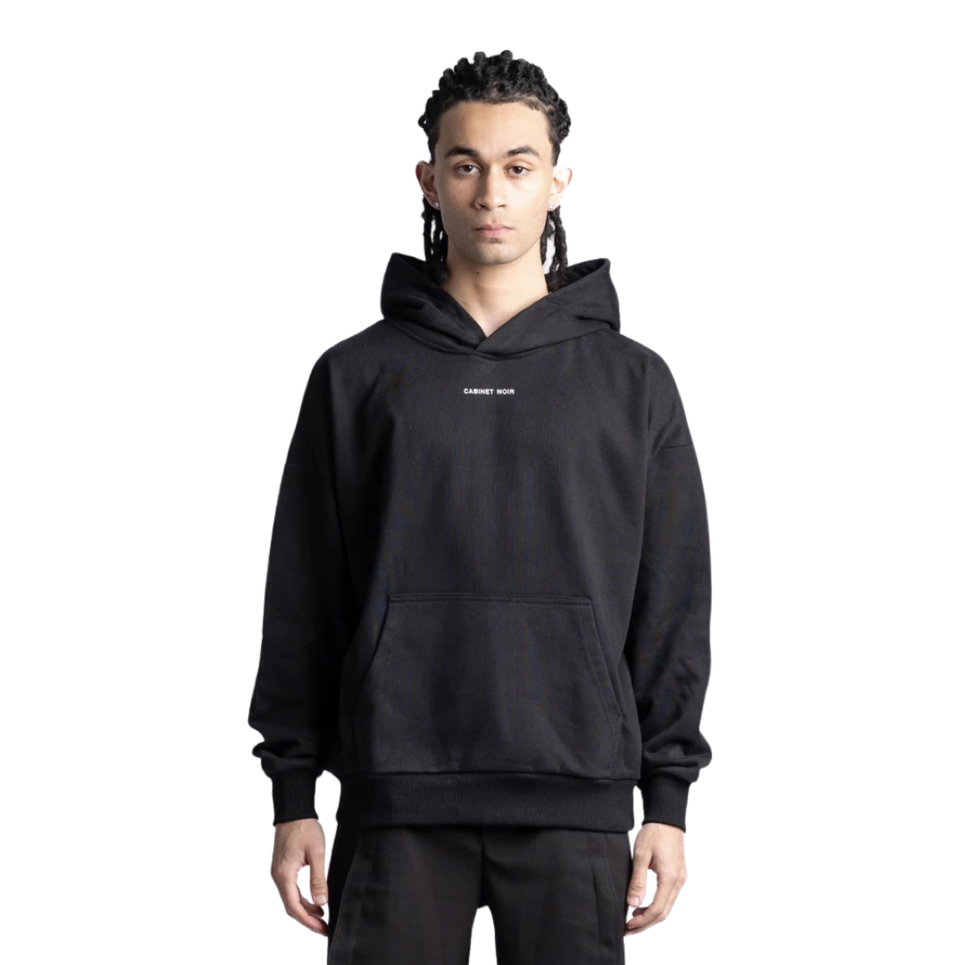 Cabinet Noir Pullover Hoodie Black White Font Logo