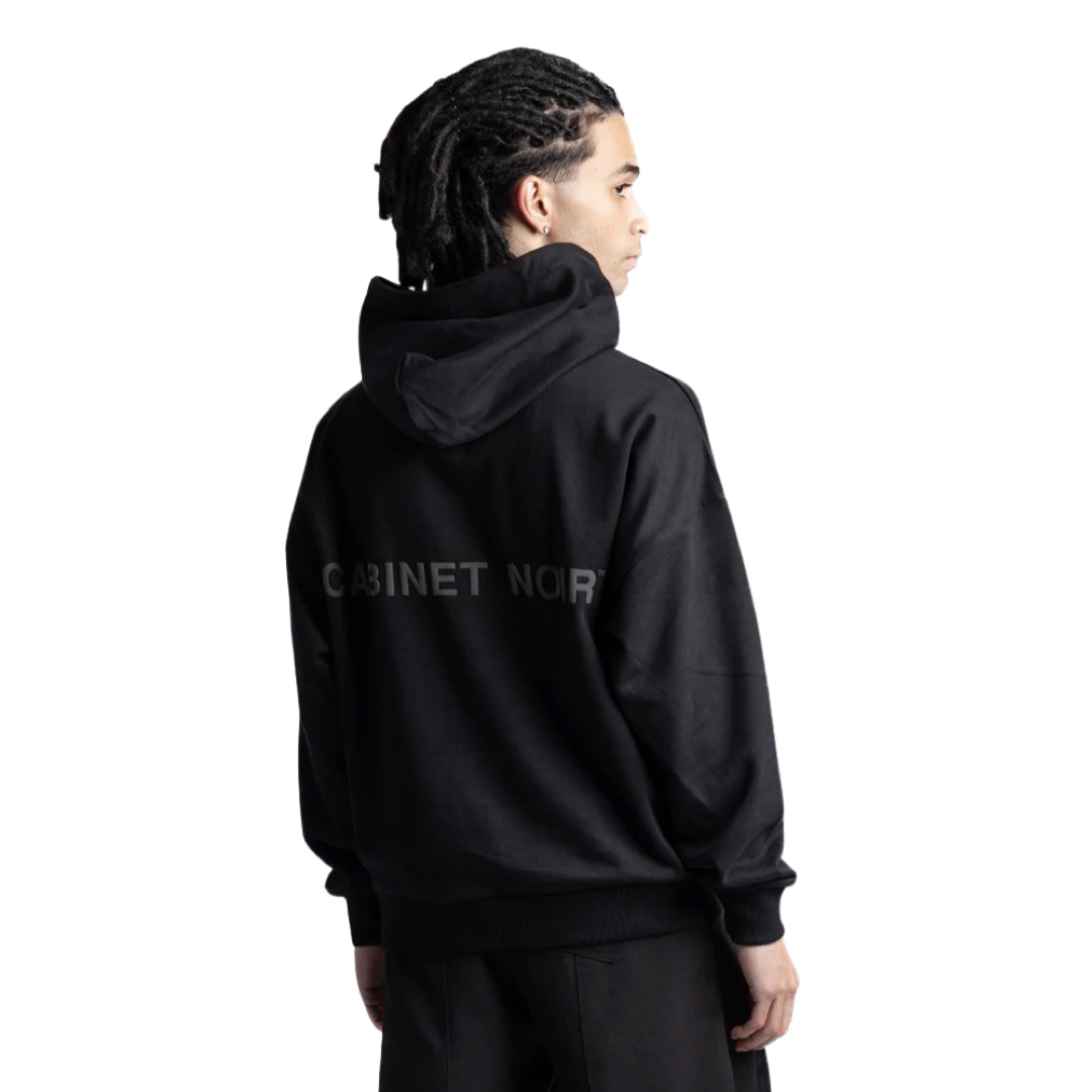 Cabinet Noir Pullover Hoodie Black Black Font Logo