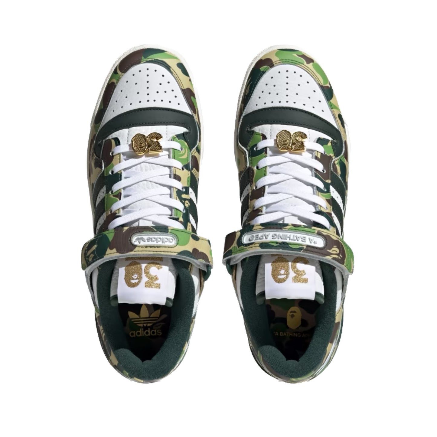 Adidas Forum 84 Low Bape 30th Anniversary Green Camo Cloud White Core White Metallic Gold