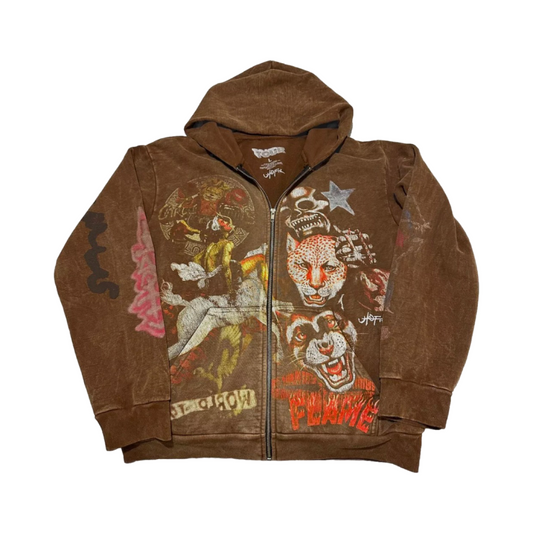 Travis Scott Circus Maximus 2024 Tour Zip-Up Hoodie Brown