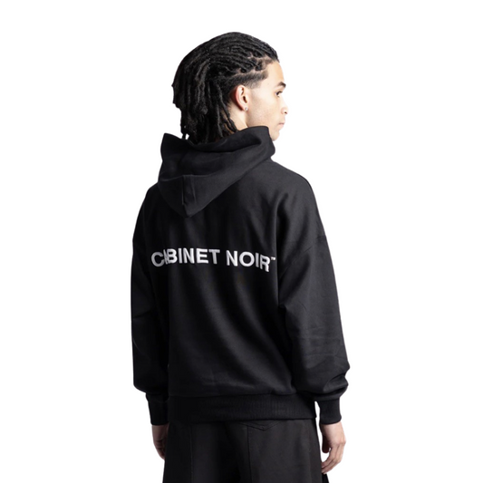 Cabinet Noir Pullover Hoodie Black White Font Logo