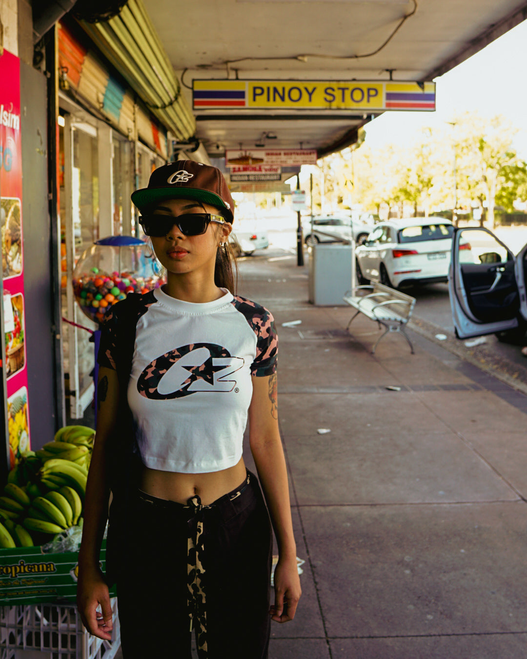 OZMNL Women’s Camo Baby Tee