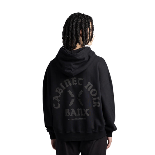 Cabinet Noir x Banx 10th Anniversary Oversized Pullover Hoodie Black Black Font Logo