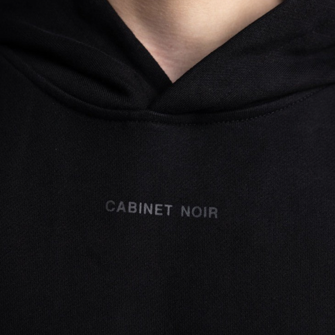 Cabinet Noir Pullover Hoodie Black Black Font Logo