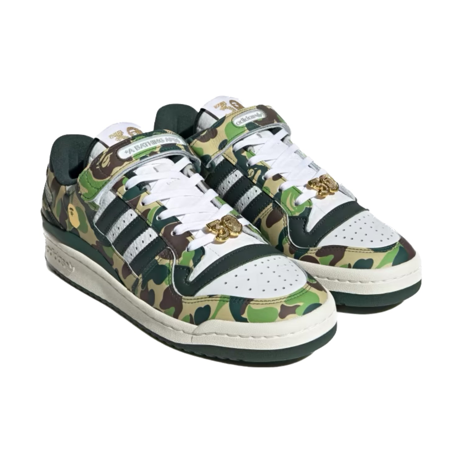 Adidas Forum 84 Low Bape 30th Anniversary Green Camo Cloud White Core White Metallic Gold