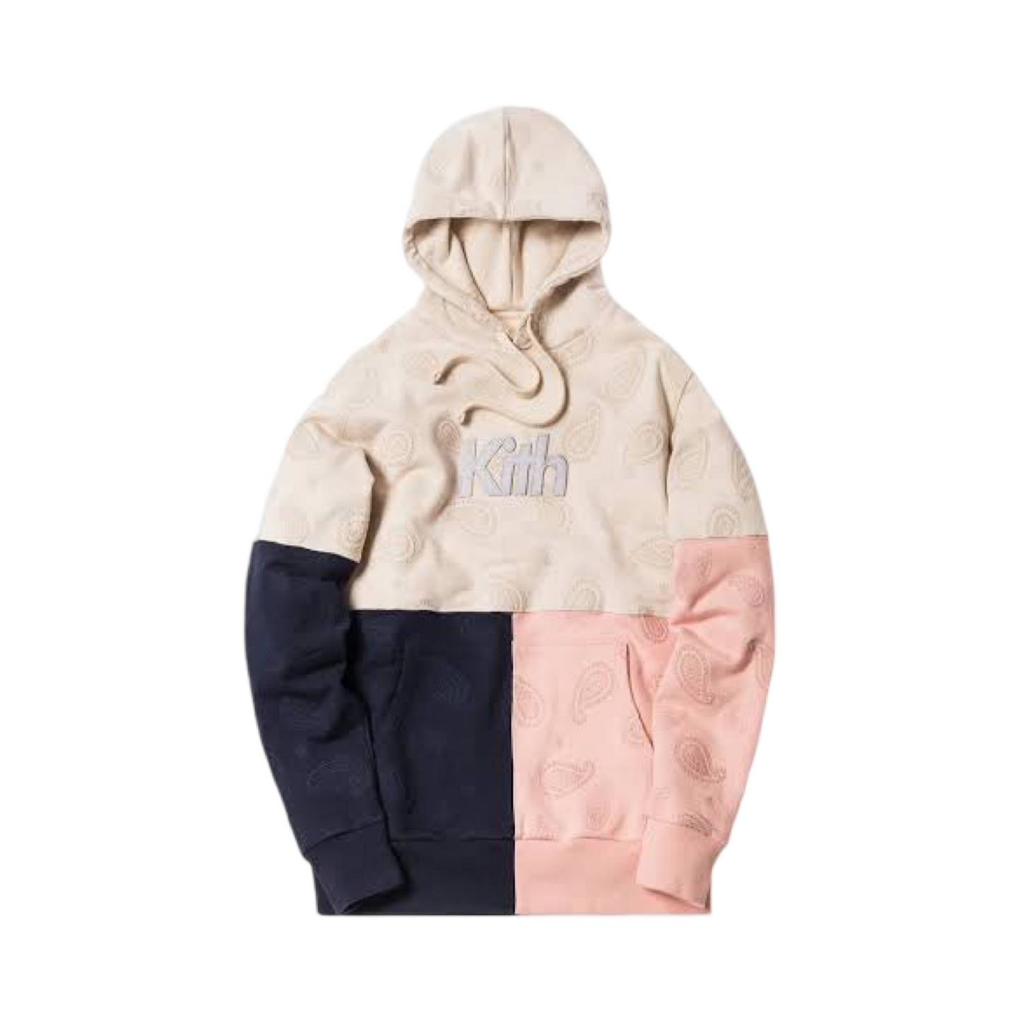 Kith Paisley Tri Block Hoodie Ivory Navy Coral