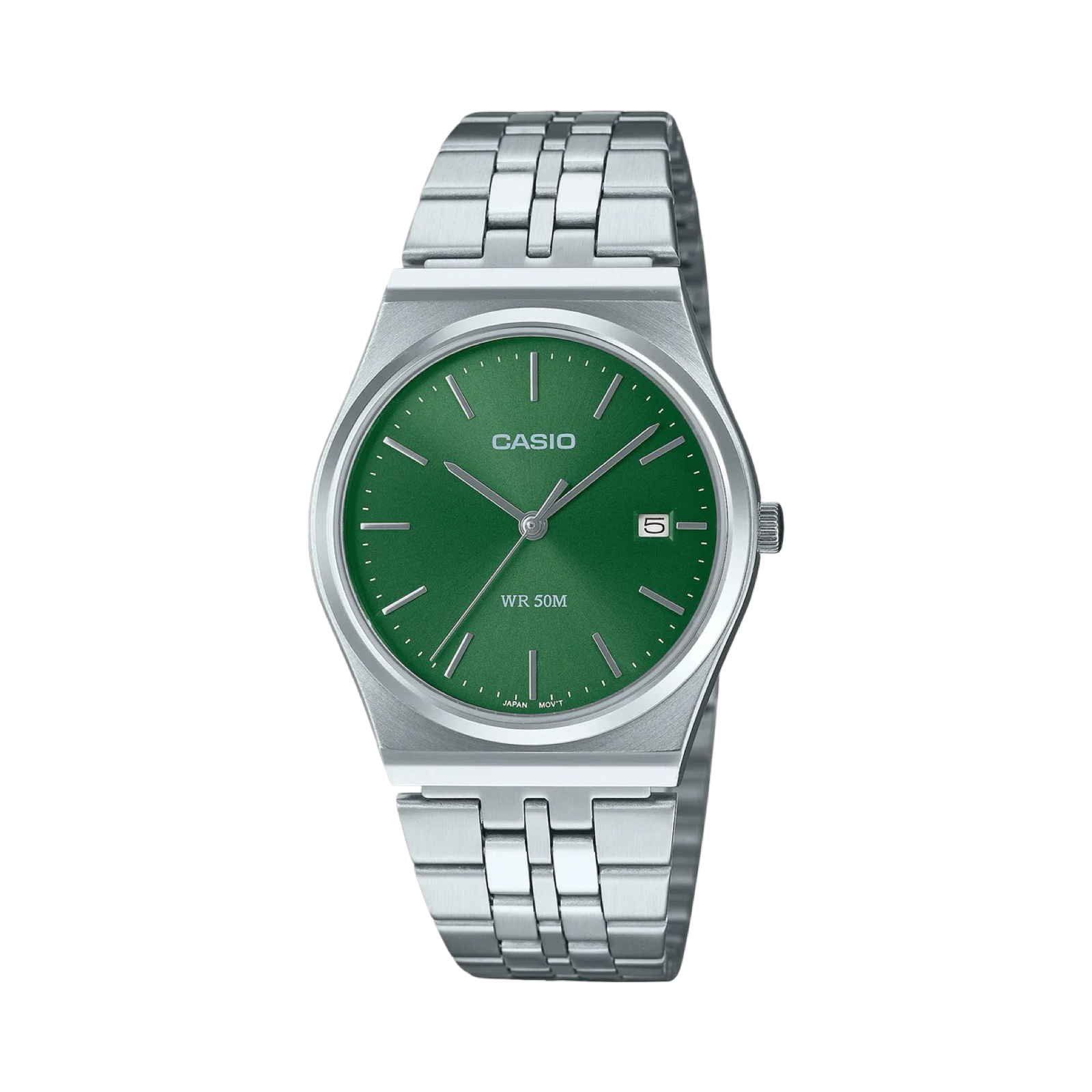 Men's Casio MTPB145D-3A Vintage Silver Green Analogue Steel Band Watch