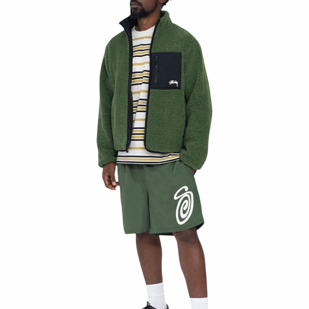 Stussy 8 Ball Sherpa Reversible Jacket Green Black