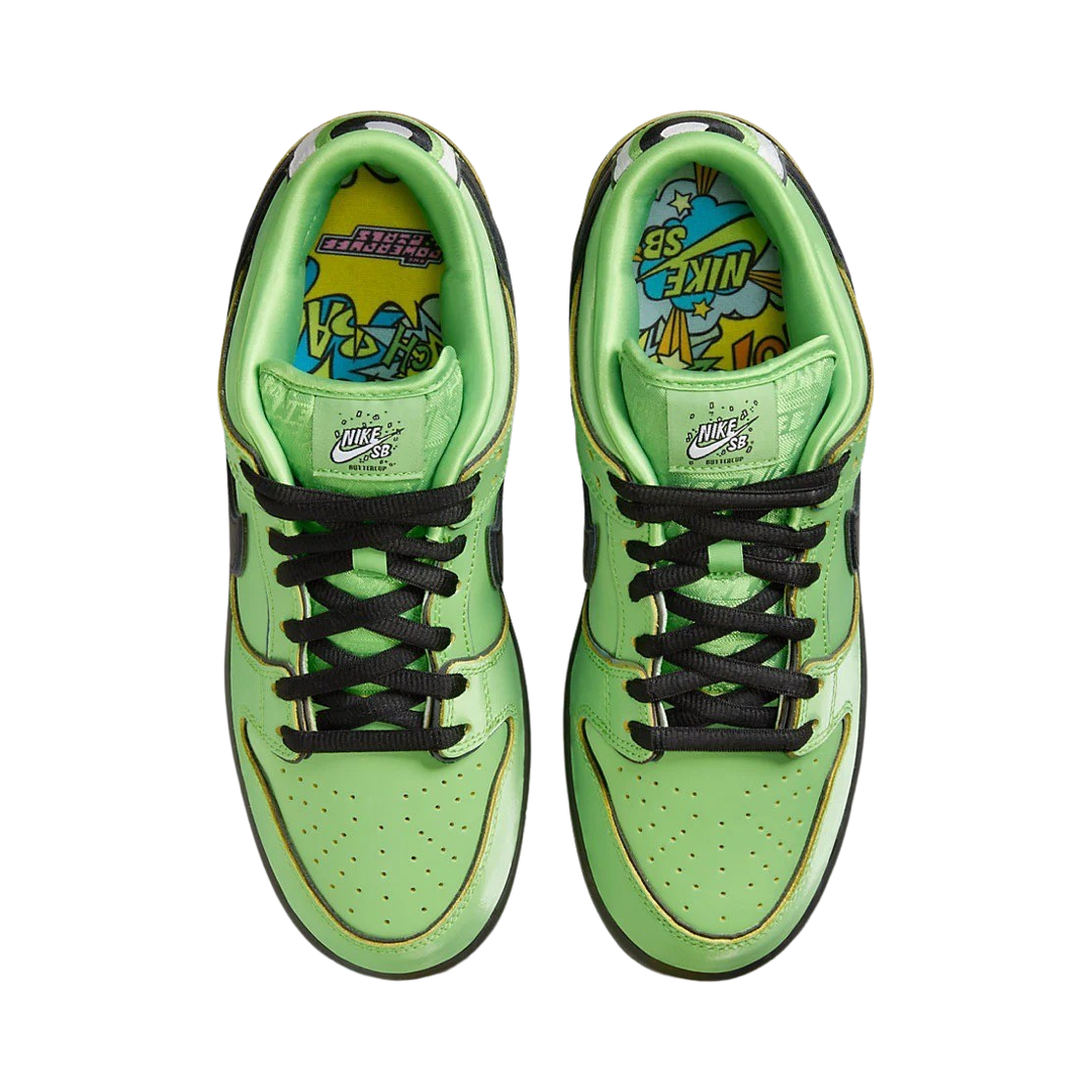 Nike SB Dunk Low Pro QS Powerpuff Girls Buttercup Mean Green Black Lotus Pink