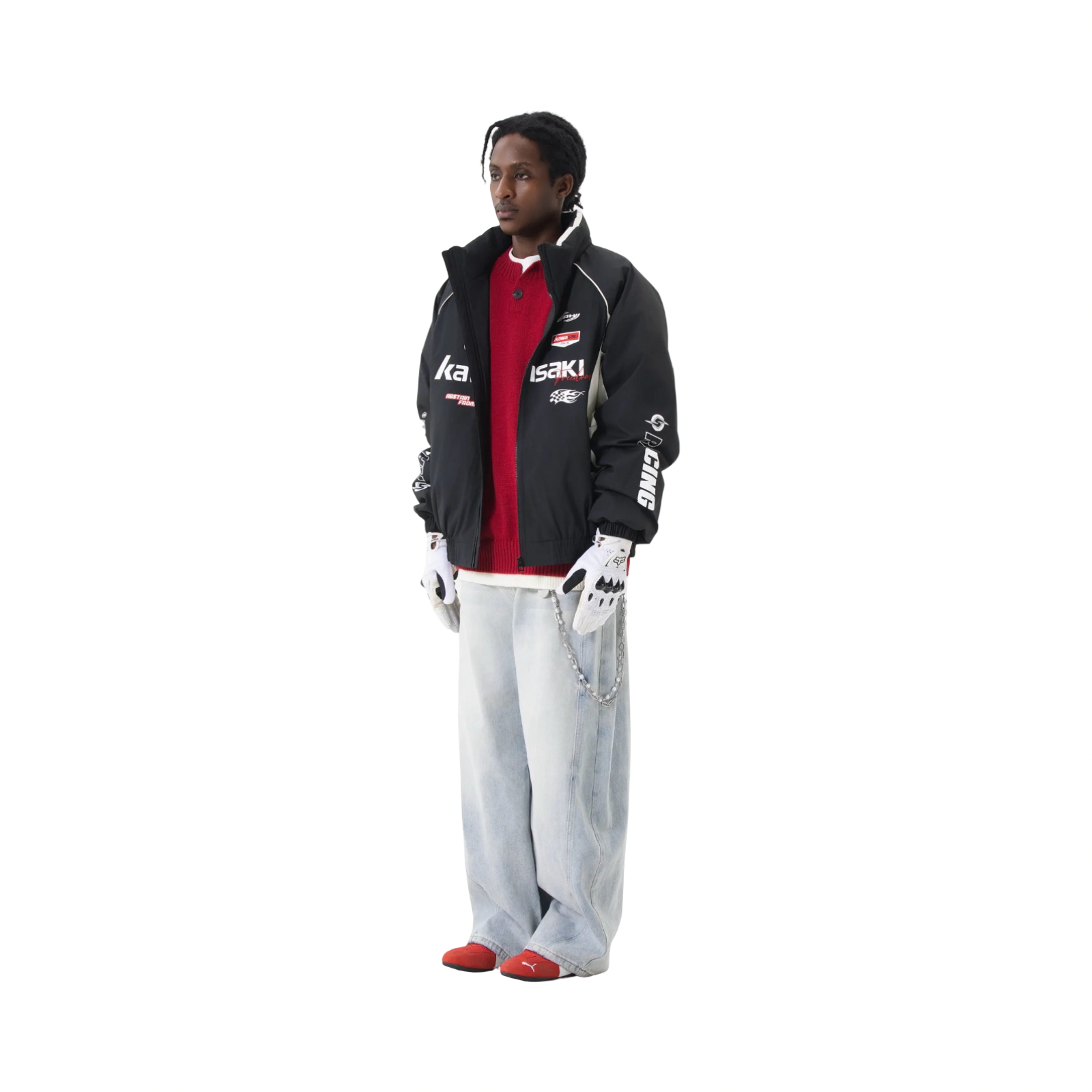 Kawasaki 90's Freedom Racing Puff Jacket Black White Red