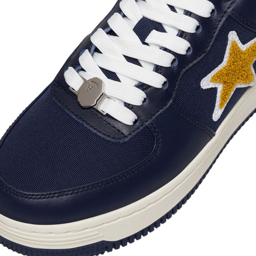 A Bathing Ape x Stadium Goods Bapesta Low Navy Yellow Chenille White