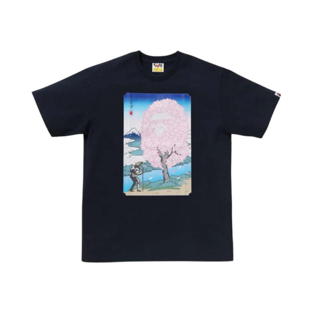 A Bathing Ape Head Sakura Fuji Photo 2025 Tee Navy