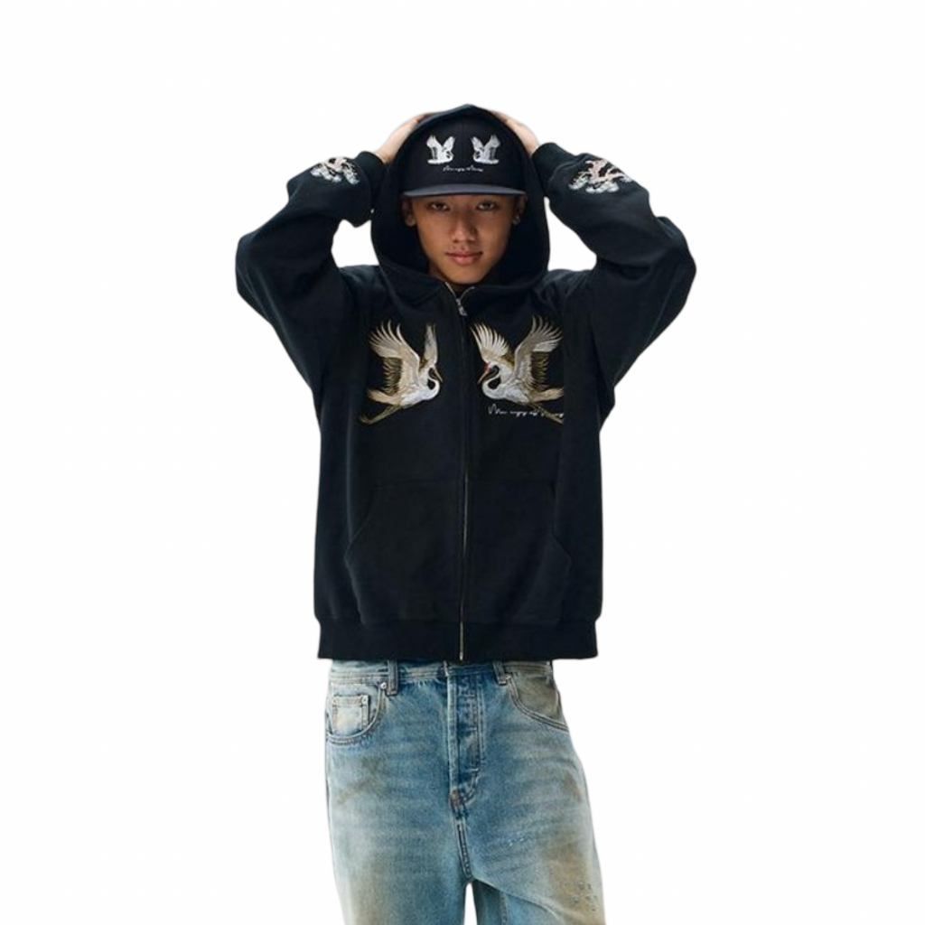 MEDM Crane Hoodie Black White