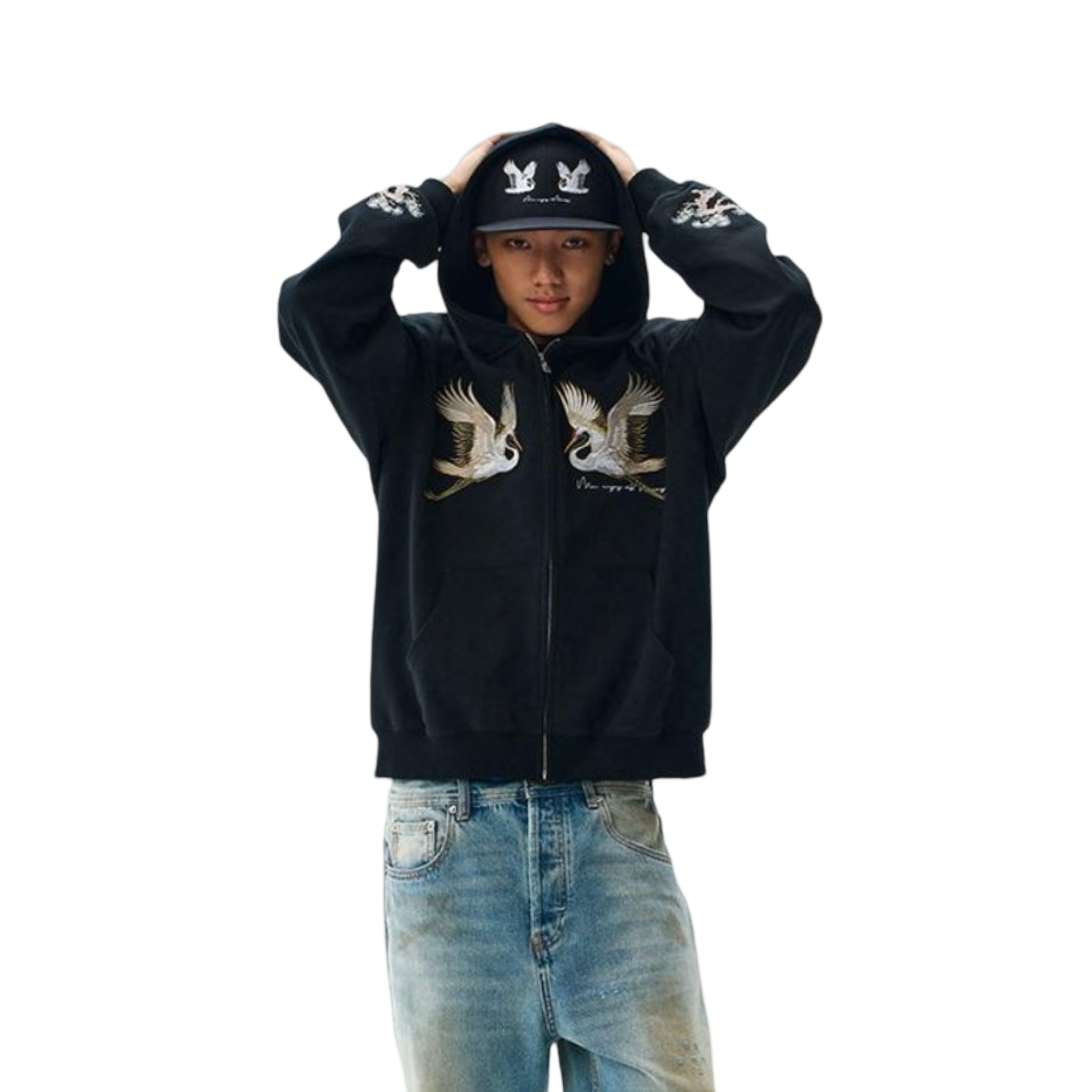 MEDM Crane Hoodie Black White