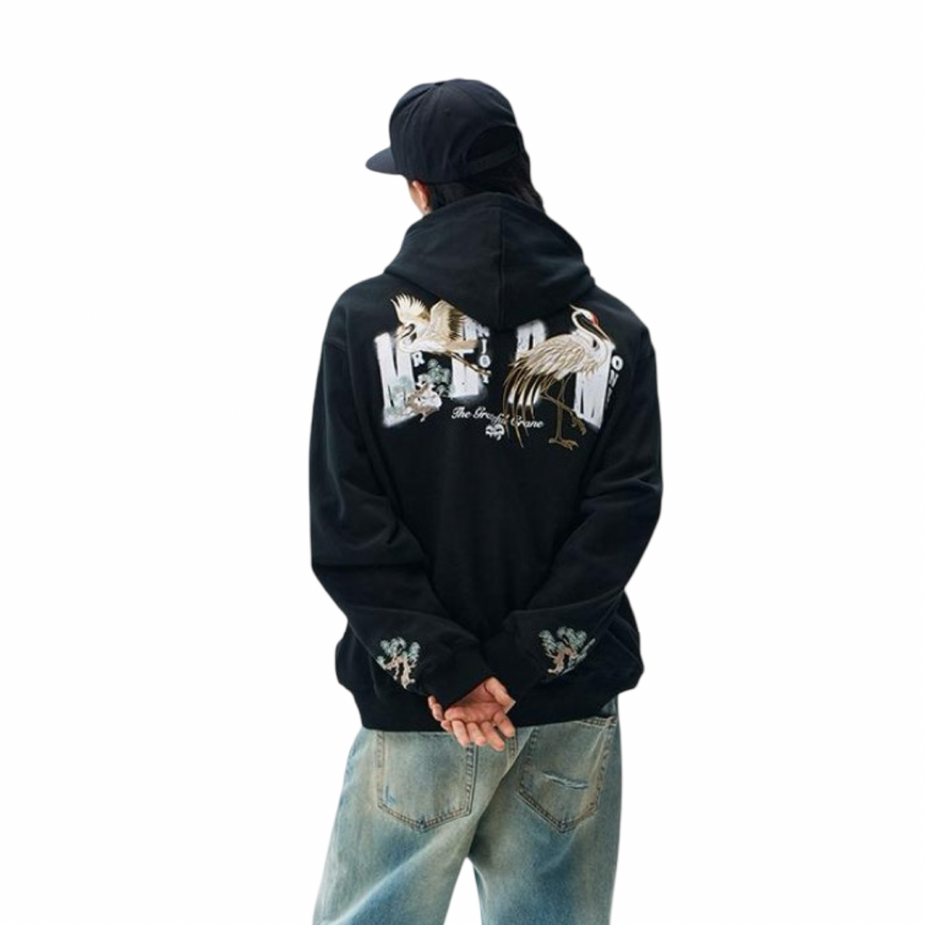 MEDM Crane Hoodie Black White