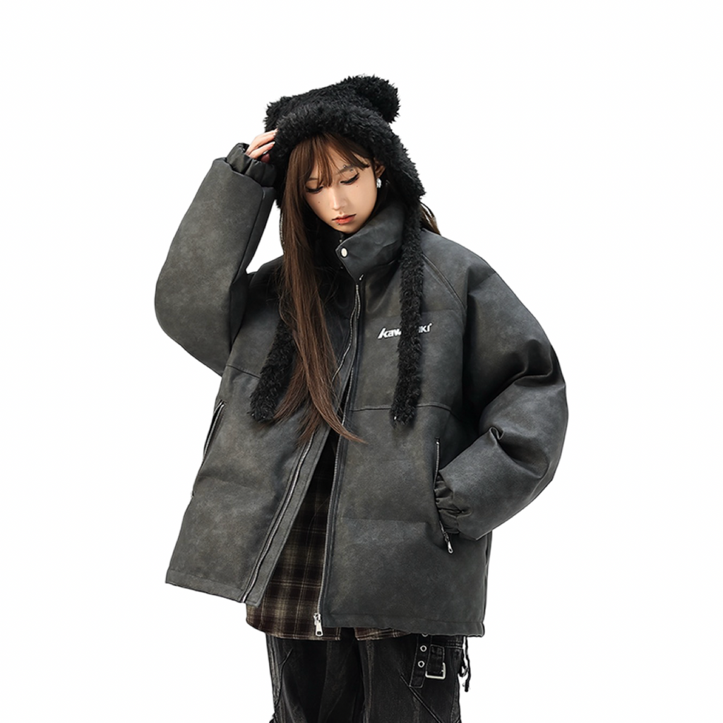 Kawasaki Logo Puffer Jacket Grey White