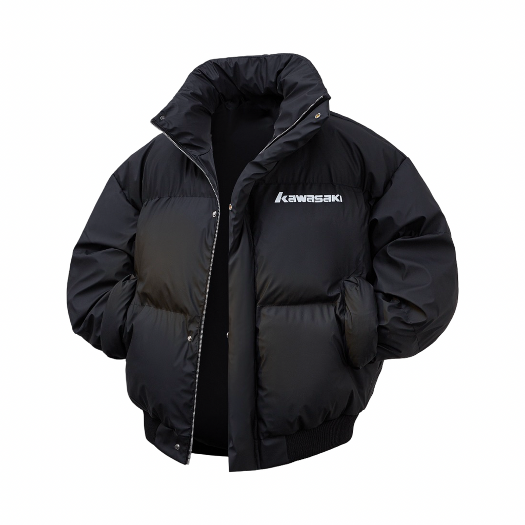 Kawasaki Logo Puffer Jacket Black White