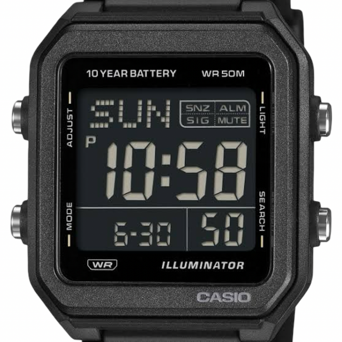 Casio W221H-1B Black Resin Band Digital Watch