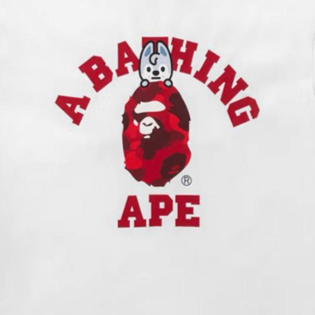 A Bathing Ape x Stray Kids Exclusive College Tee White Red