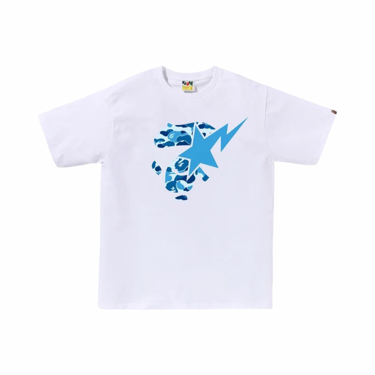 A Bathing Ape Bape Camo Ape Face STA Blue Camo White Tee