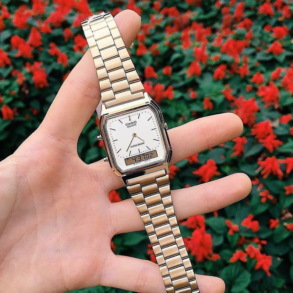 Men's Casio Quartz Duo Trendy Dual Time AQ230GA-9DMQ Gold White Watch