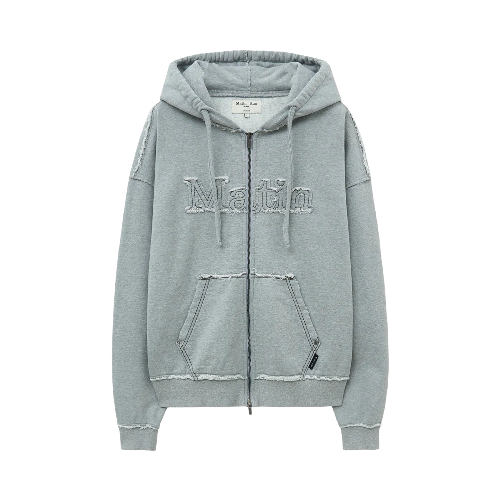 Matin Kim Raw Cut Applique Hoodie Zip Up Grey