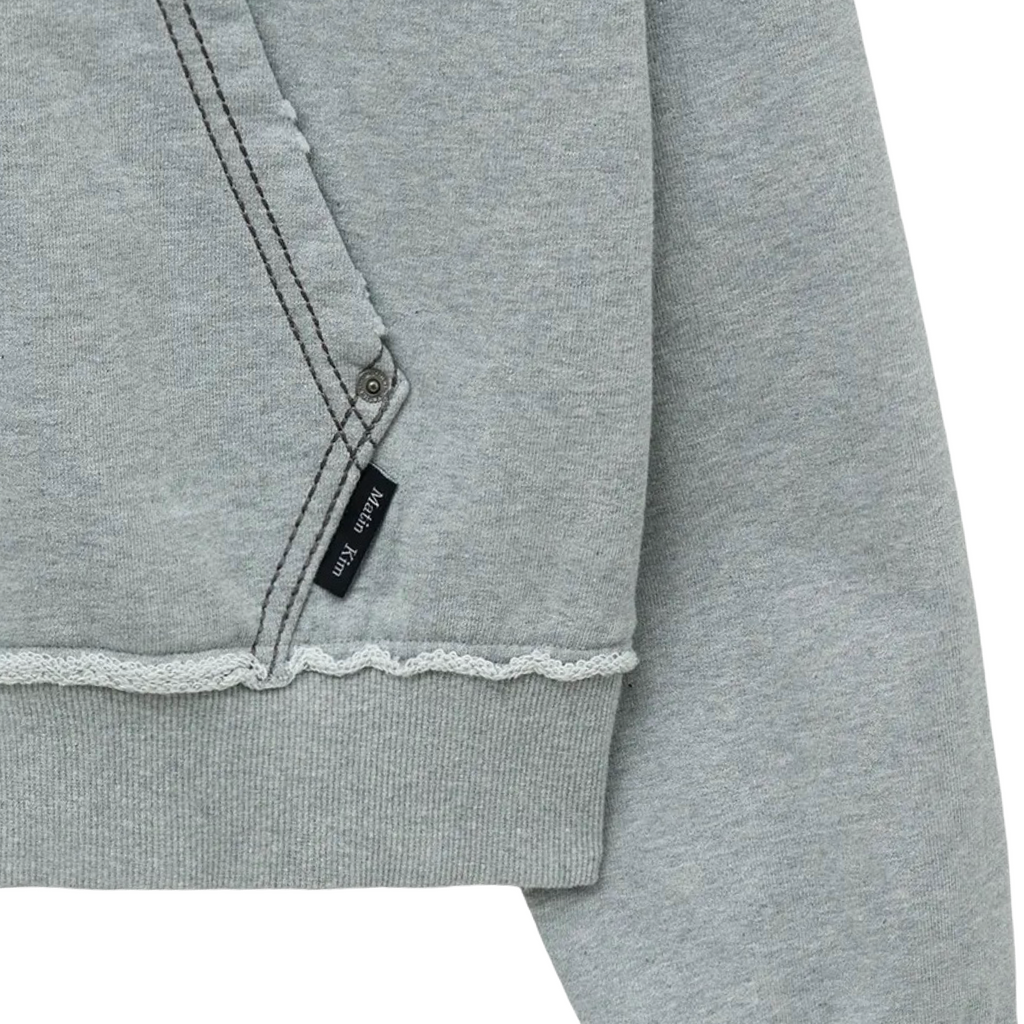 Matin Kim Raw Cut Applique Hoodie Zip Up Grey