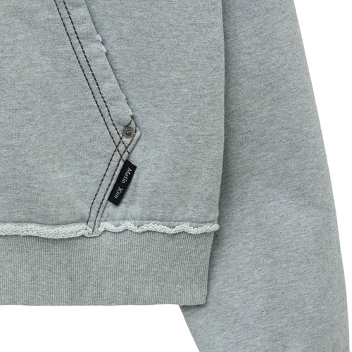 Matin Kim Raw Cut Applique Hoodie Zip Up Grey