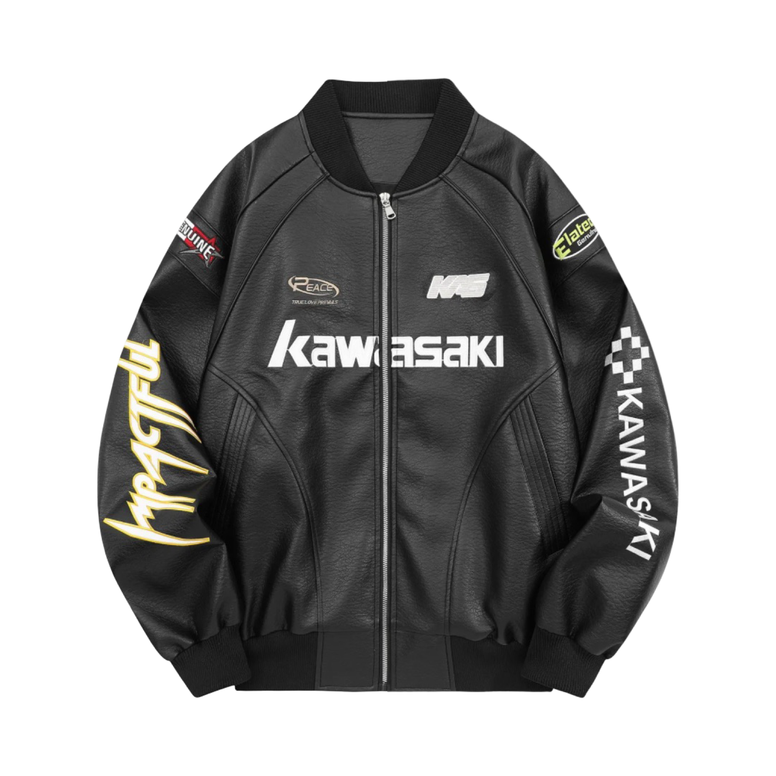 Kawasaki Impactful Biker Jacket Black White