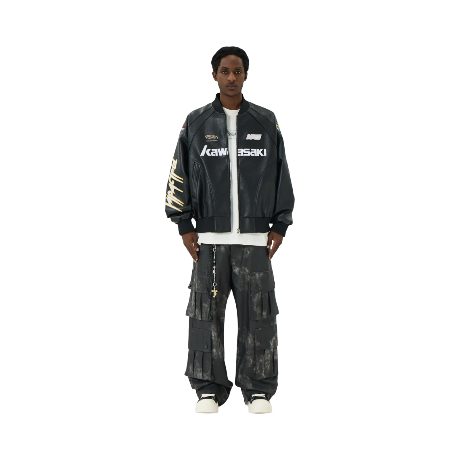 Kawasaki Impactful Biker Jacket Black White