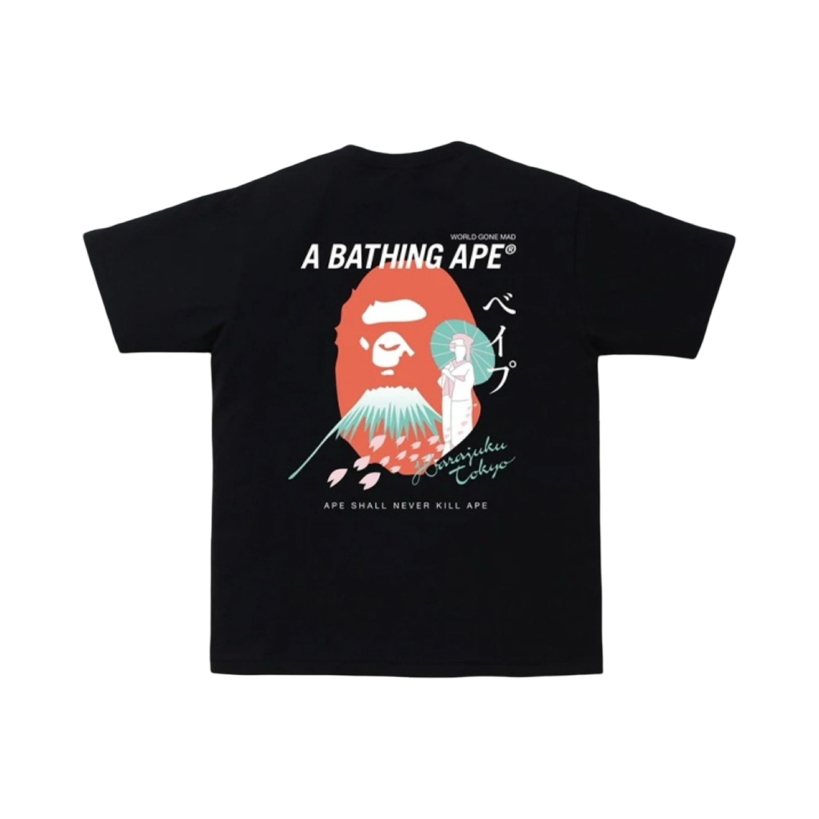 A Bathing Ape Bape Mount Fuji Harajuku World Gone Mad Black Tee