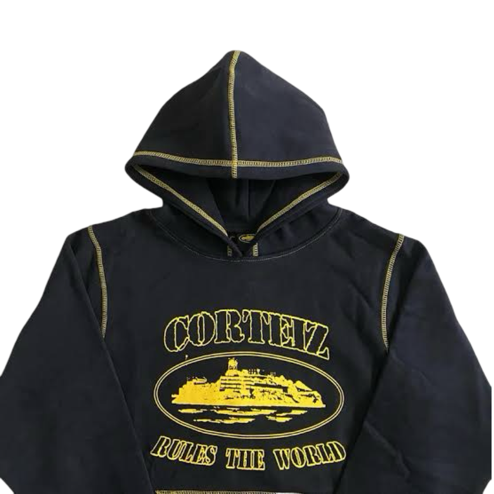 Corteiz Alcatraz Contrast Hoodie Black Yellow