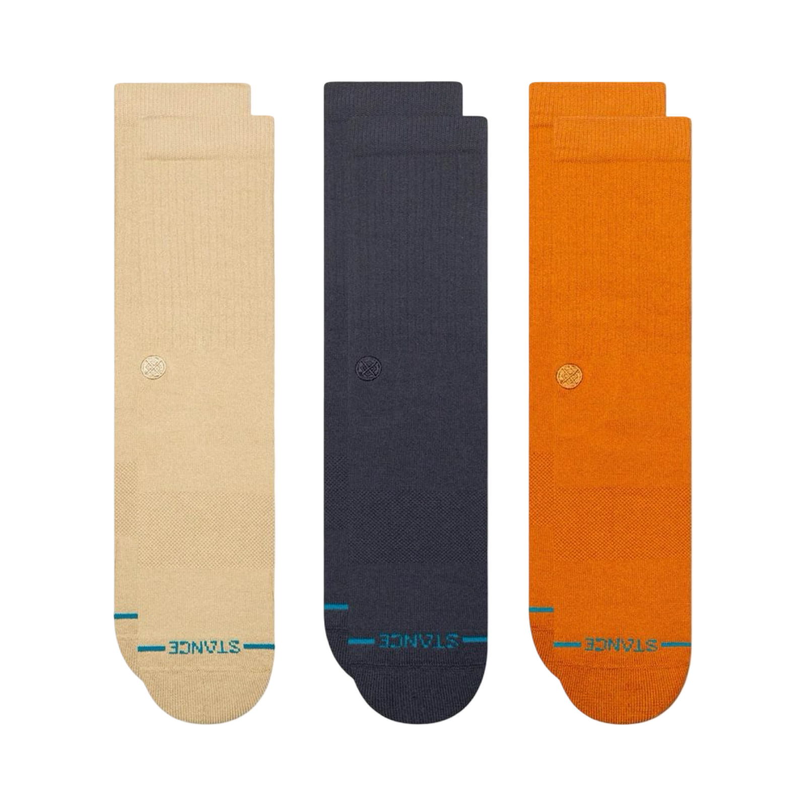 Stance Icon 3 Pack Crew Socks Sand Navy Spice