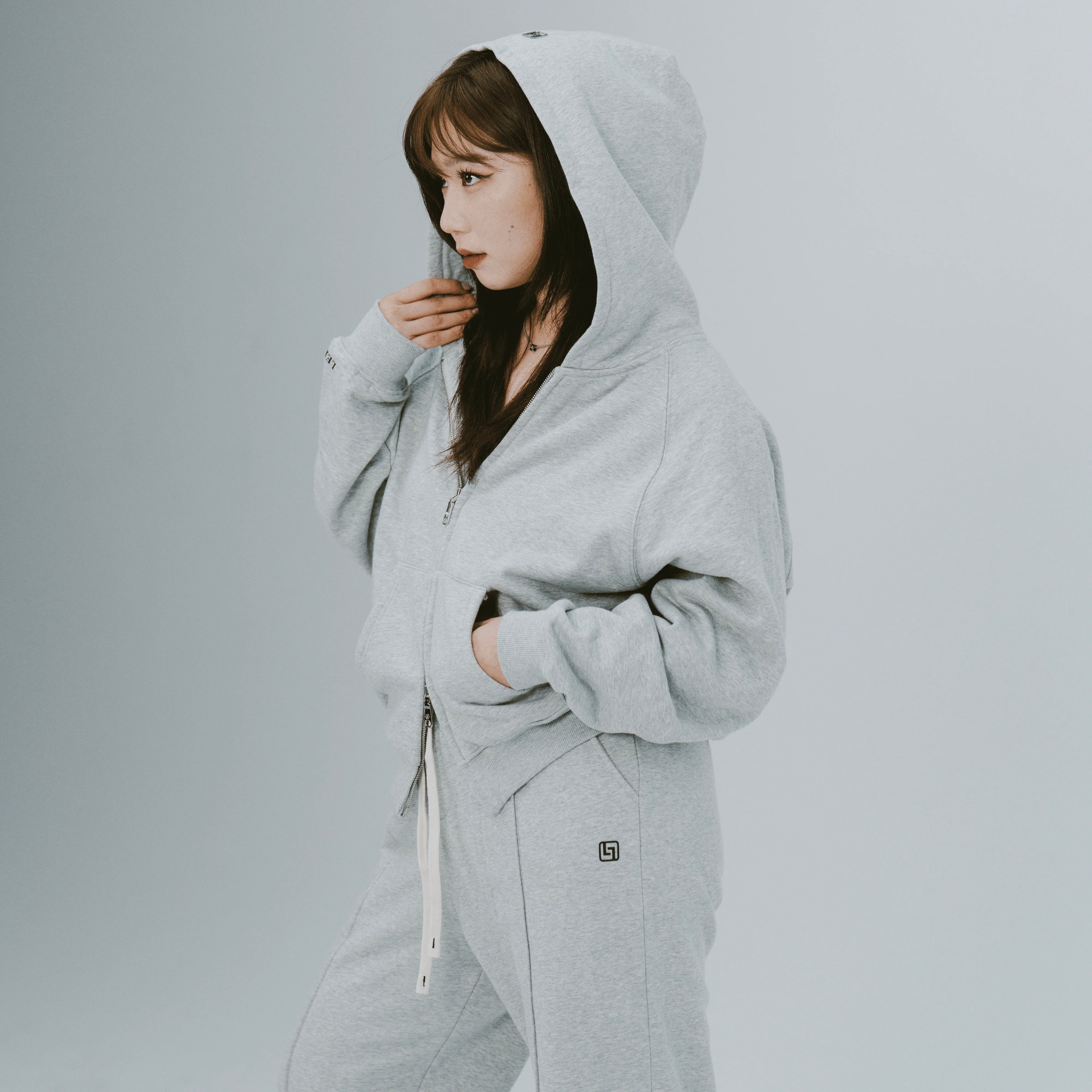 LEBEL Double Zipper Hoodie Grey