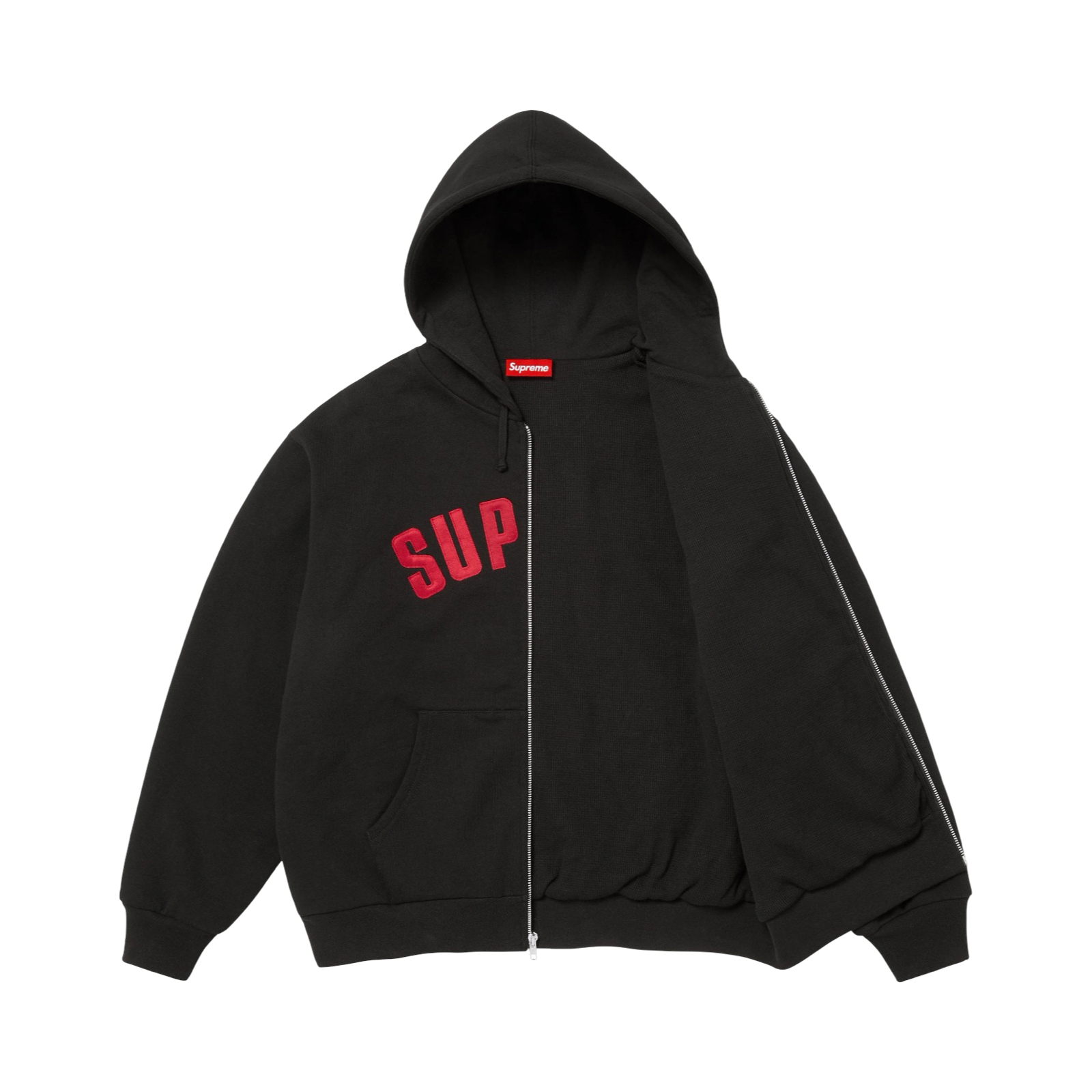 Supreme FW25 Arc Thermal Lined Zip Up Hooded Sweatshirt Black Red
