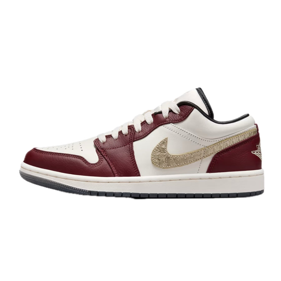 Women's Air Jordan 1 Low Year of the Dragon Sail Metallic Gold Grain Dark Team Red Dark Smoke Grey