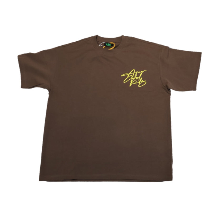 A Few Good Kids Cursive Lettering Logo Brown Yellow Tee