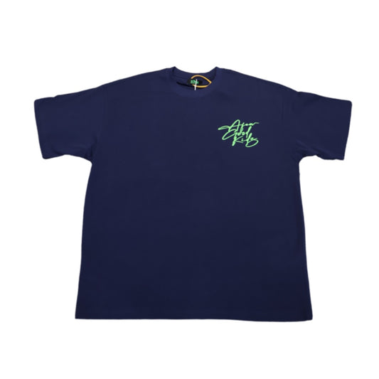 A Few Good Kids Cursive Lettering Logo Navy Green Tee