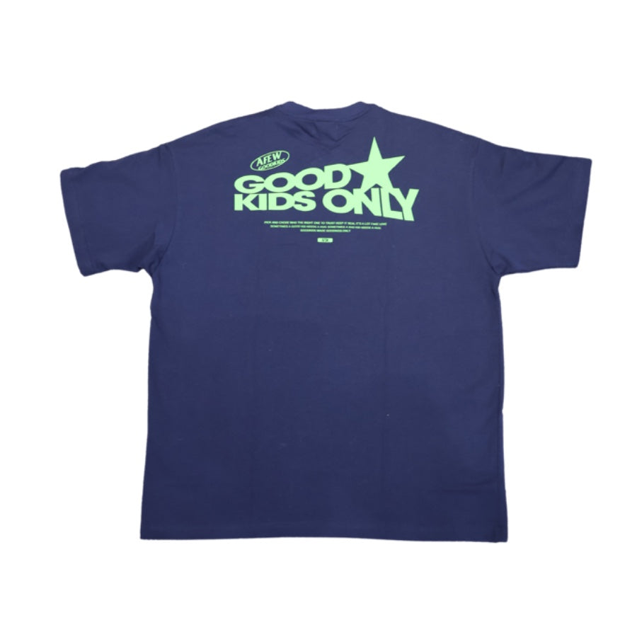 A Few Good Kids Cursive Lettering Logo Navy Green Tee