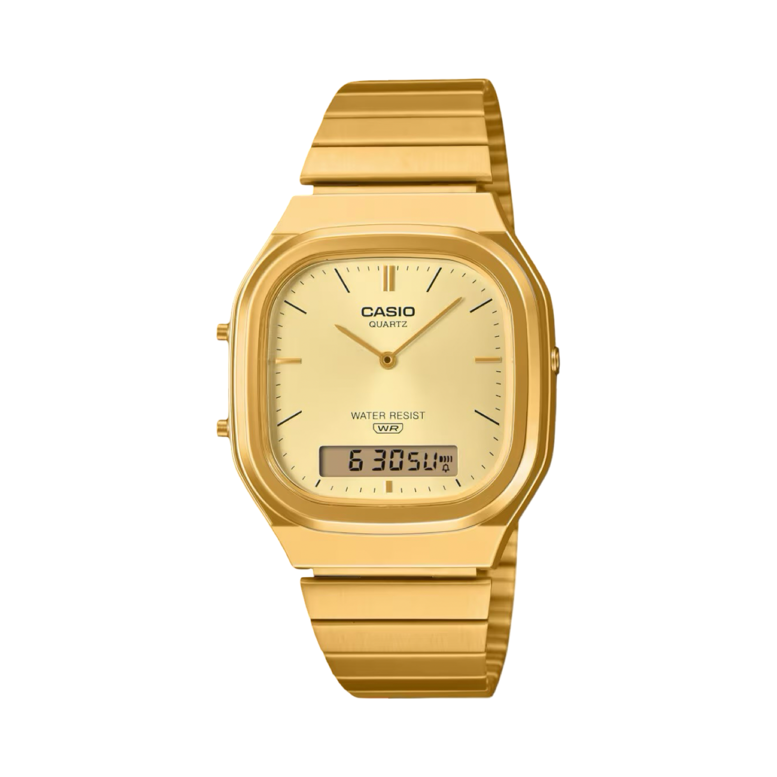Men's Casio AQ240EG-9ADF Vintage Square Gold Dial Steel Band Watch