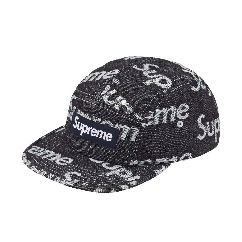 Supreme Jacquard Logo Denim Camp Cap Rigid Indigo