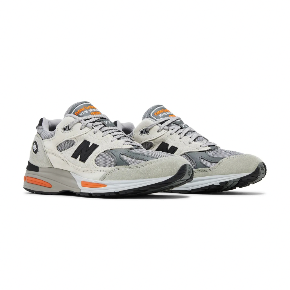 New Balance 991v2 MiUK Pelican Grey Orange Abbey Stone Persimmon Orange