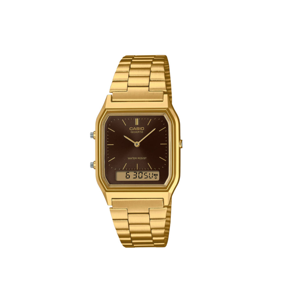 Men's Casio Quartz Duo Trendy Dual Time Watch AQ230GA-5A Gold Black