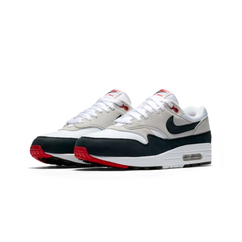 Air Max 1 "Anniversary" White Dark Obsidian University Red