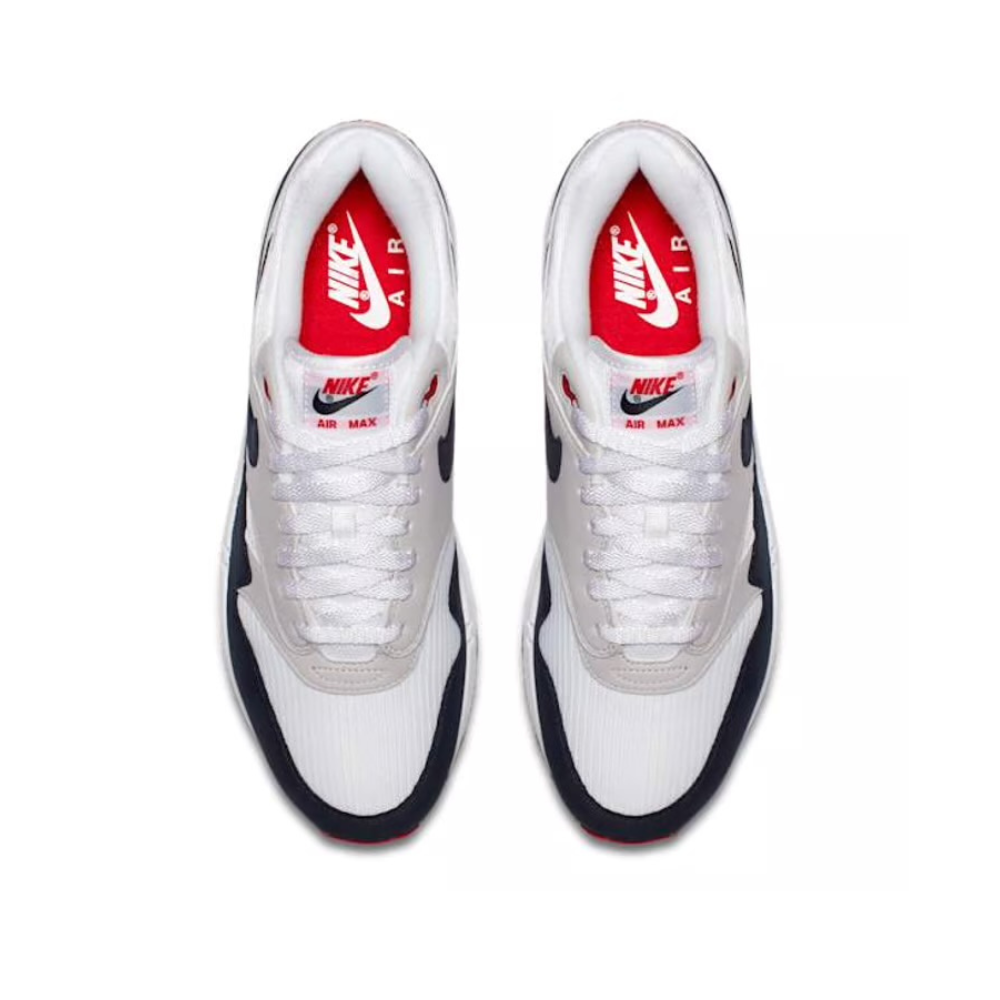 Air Max 1 "Anniversary" White Dark Obsidian University Red