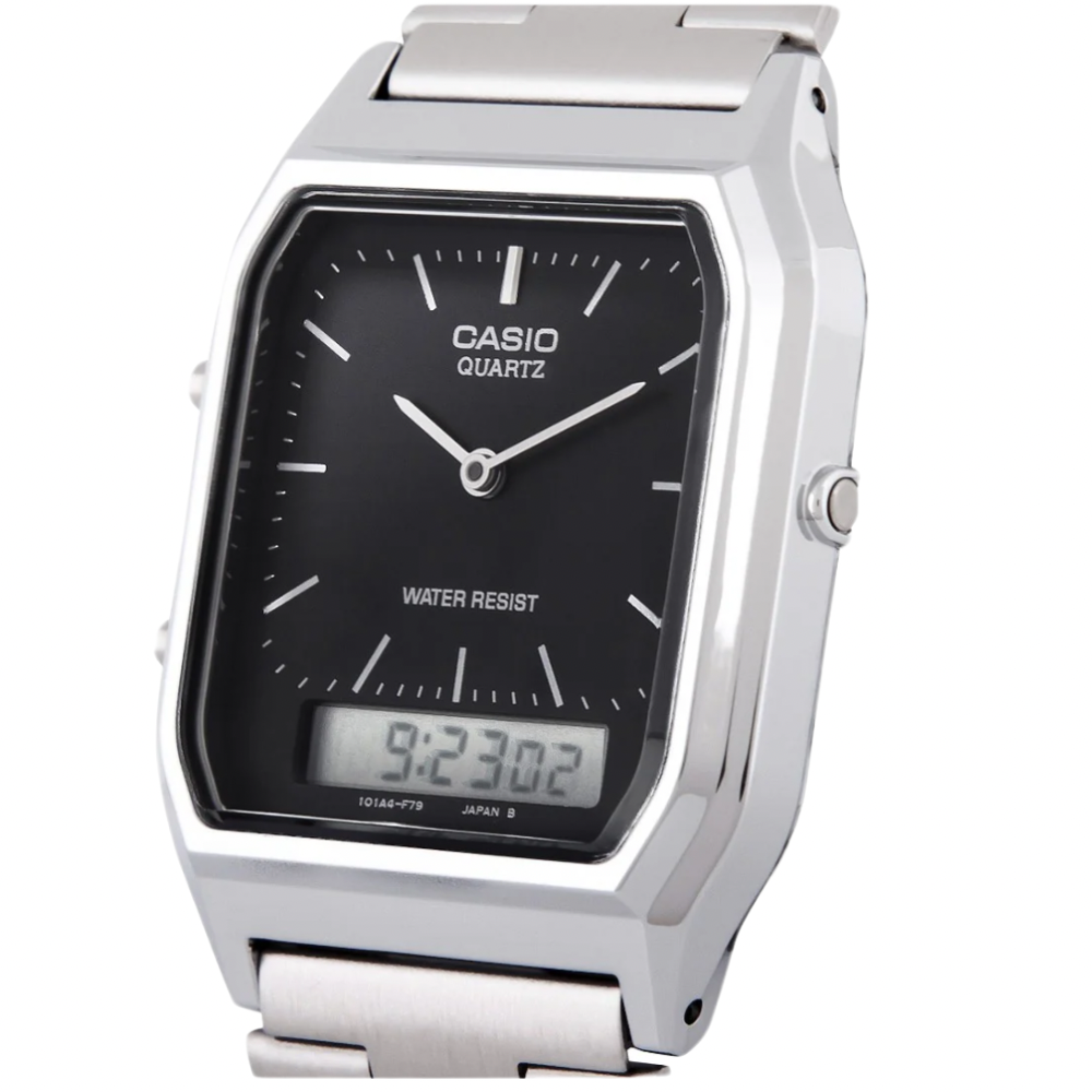 Men's Casio Quartz Duo Trendy Dual Time Watch AQ230A-1D Silver Black