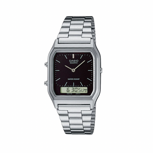 Men's Casio Quartz Duo Trendy Dual Time Watch AQ230A-1D Silver Black