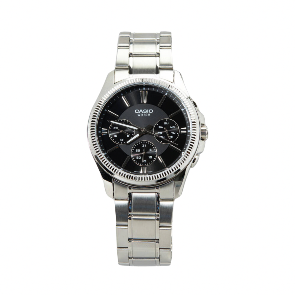 Men's Casio MTP1375D-1A Black Face Steel Band Watch