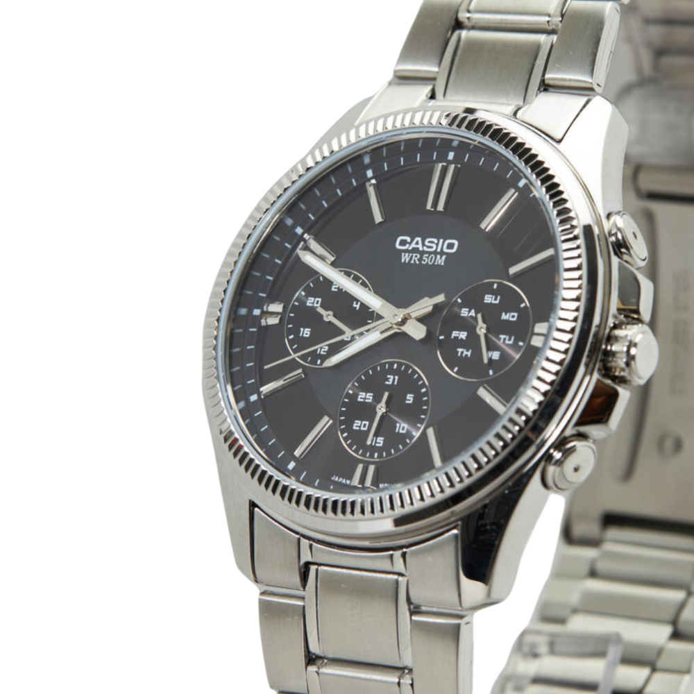 Men's Casio MTP1375D-1A Black Face Steel Band Watch