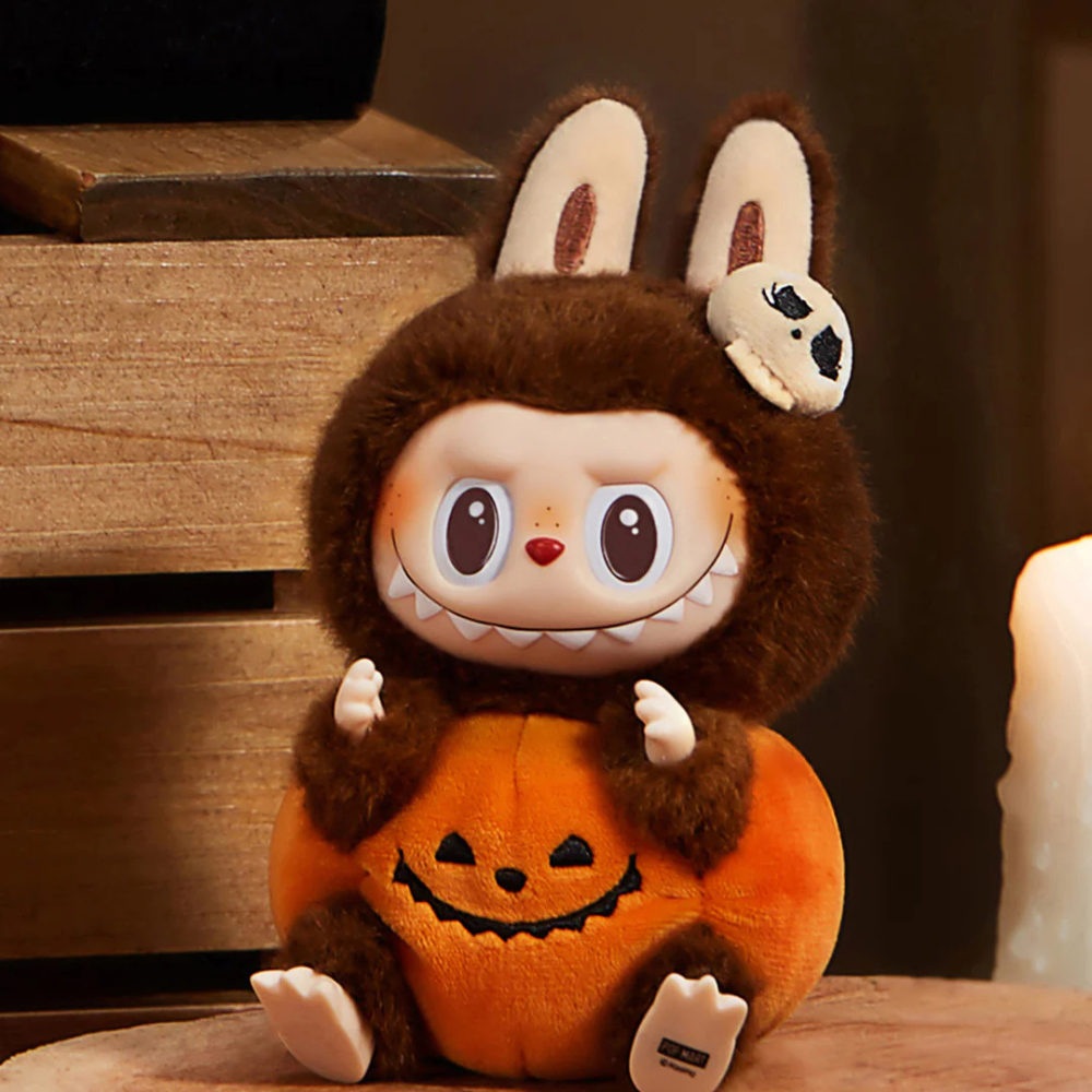 POP MART The Monsters Labubu Happy Halloween Party Series Sitting Pumpkin Vinyl Plush Pendant